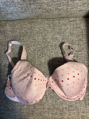 Jessica Simpson Pink Heart-Print Lace T-Shirt Bra
